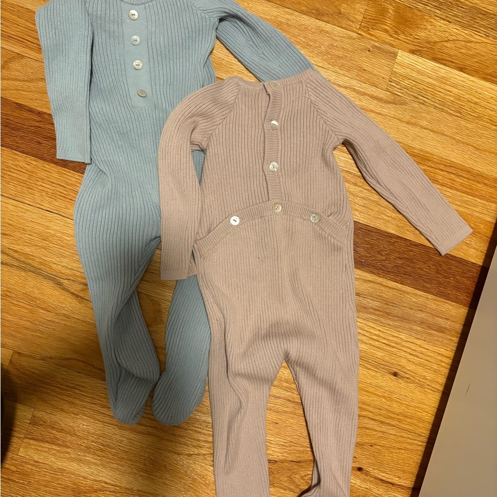 Noo Vel by Maniere Ribbed One Piece Sets - Blue/Grey and Tan - Picture 2 of 2